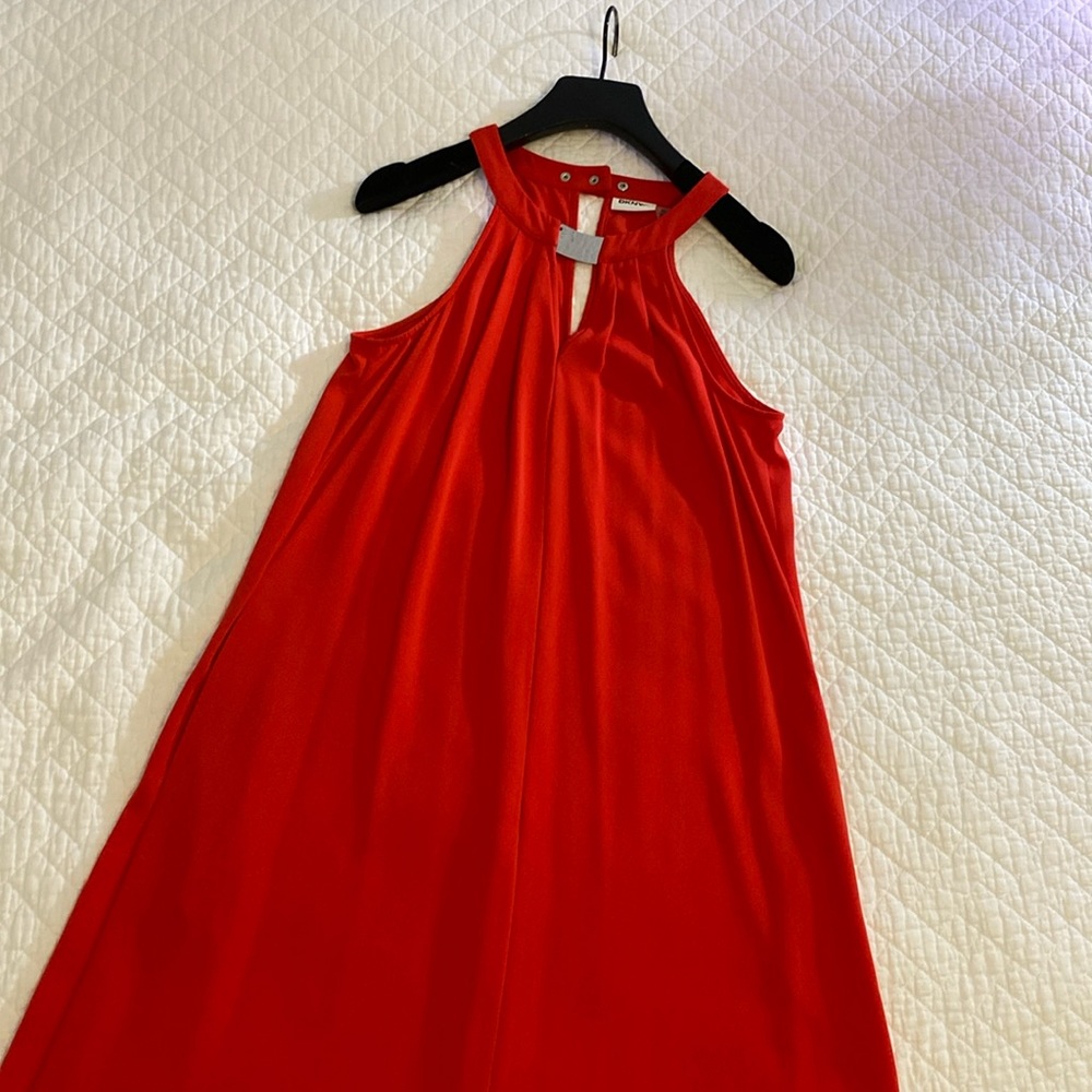 DKNY reddish orange hi-low hem maxi halter dress XS NWOT